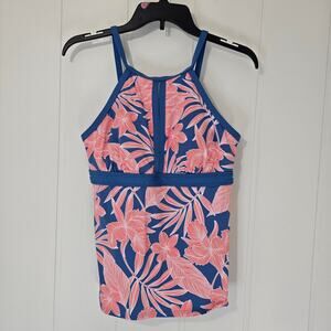 Lands' End Tankini Top Swimwear Blue Coral Tropical Beach Vacation Size 8